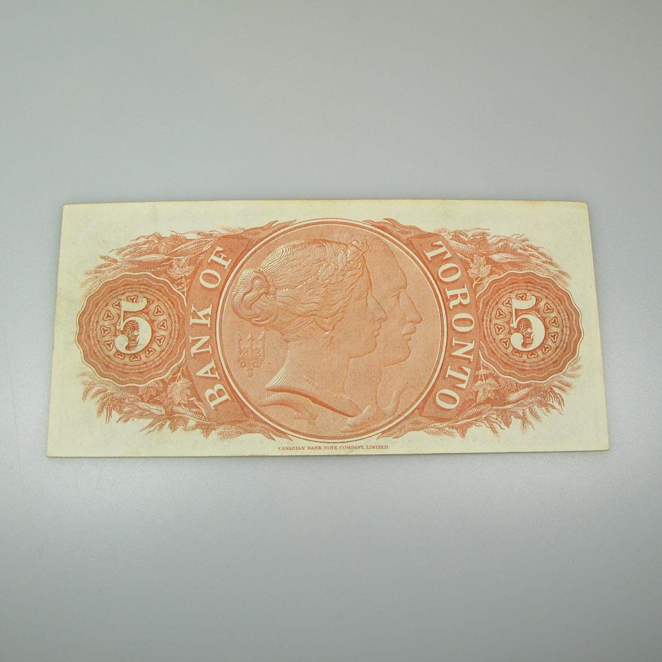 Bank Of Toronto 1937 $5 Bank Note