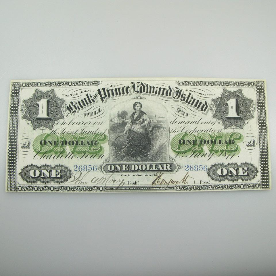 Bank Of Prince Edward Island 1877 $1 Bank Note