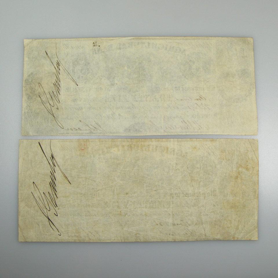 Two Agricultural Bank Of Upper Canada 1836 $5 Bank Notes