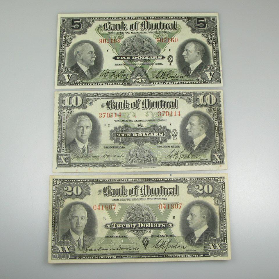 Three Bank Of Montreal 1935 Bank Notes