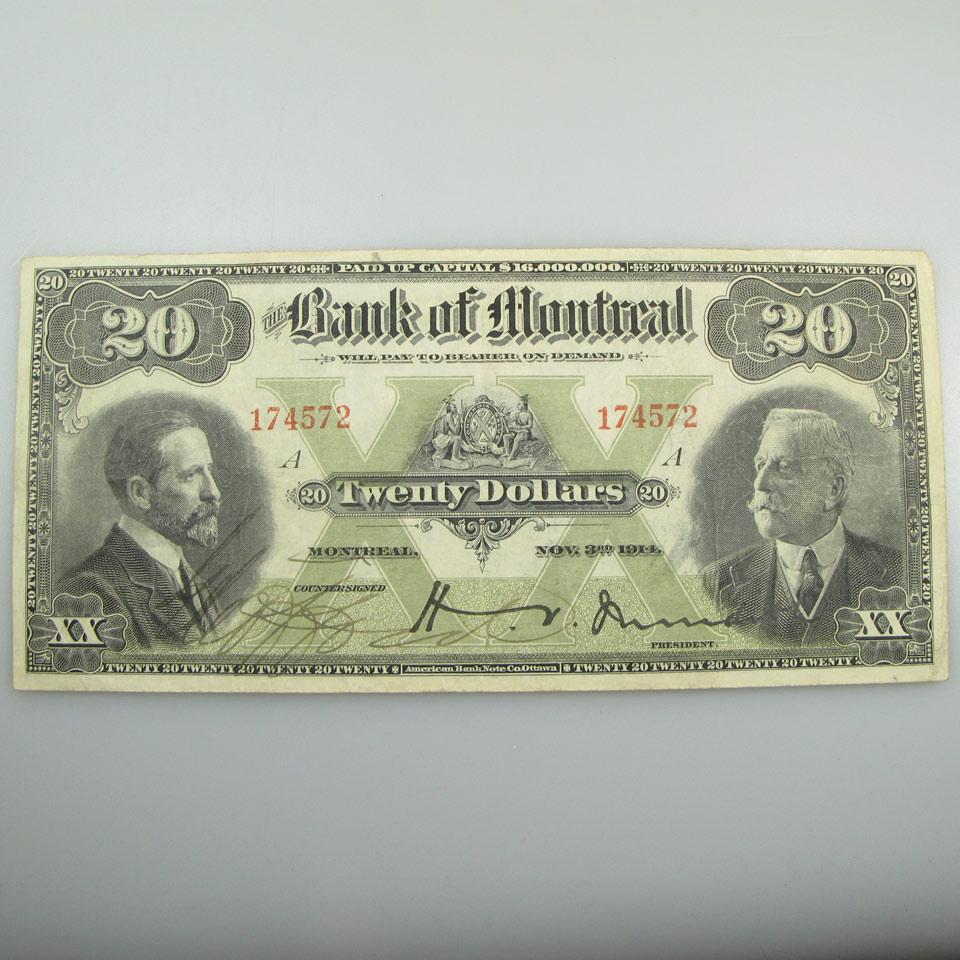Bank Of Montreal 1914 $20 Bank Note