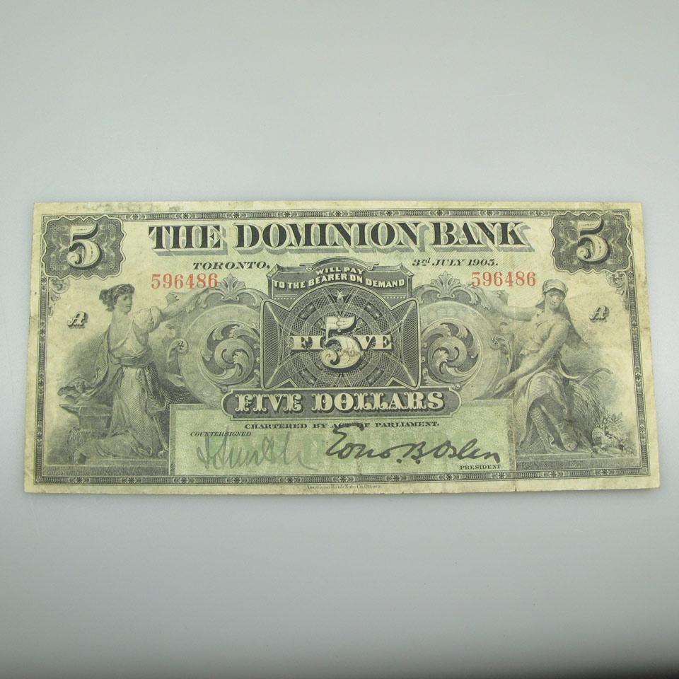 Dominion Bank 1905 $5 Bank Note