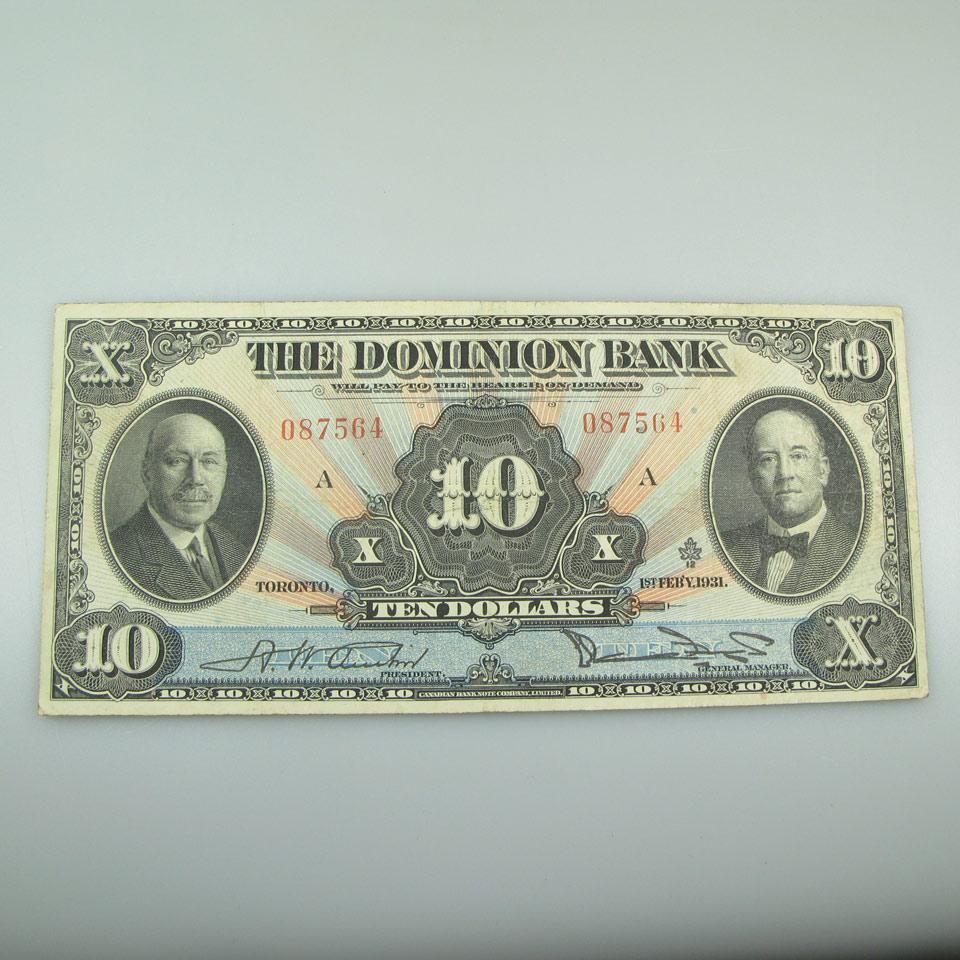 Dominion Bank 1931 $10 Bank Note