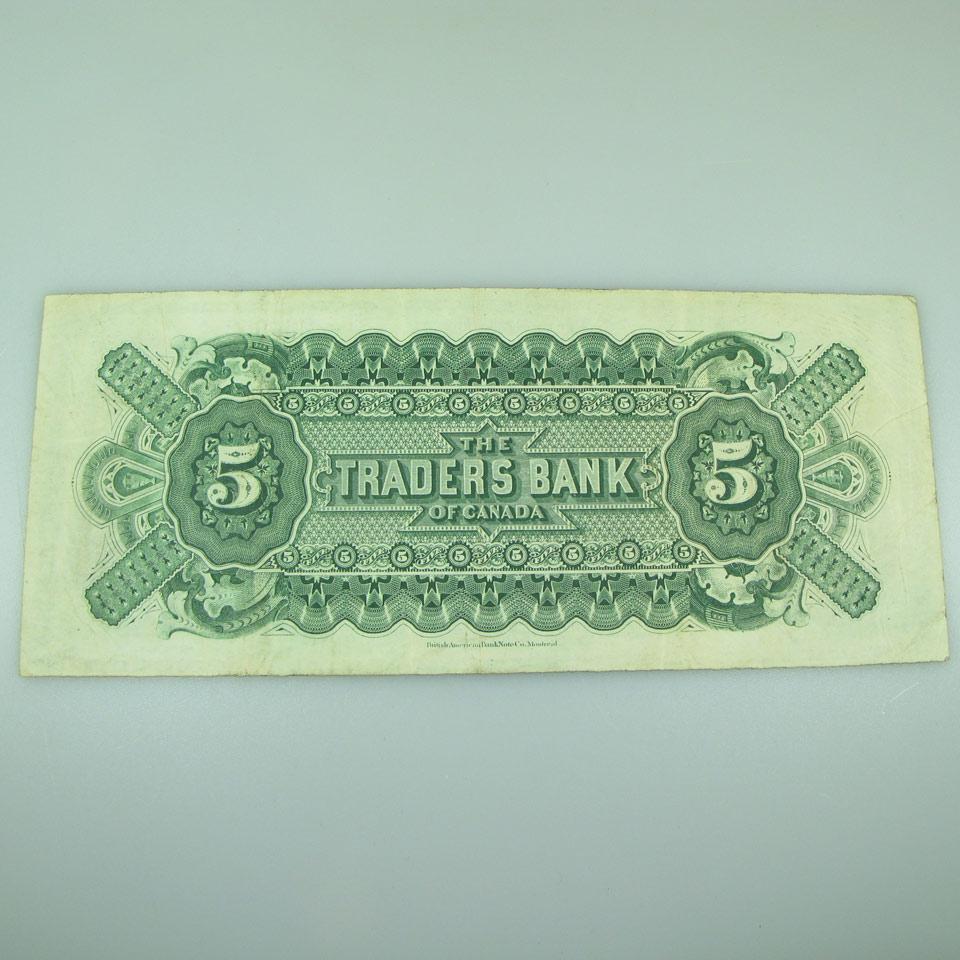 Trader’s Bank Of Canada 1897 $5 Bank Note