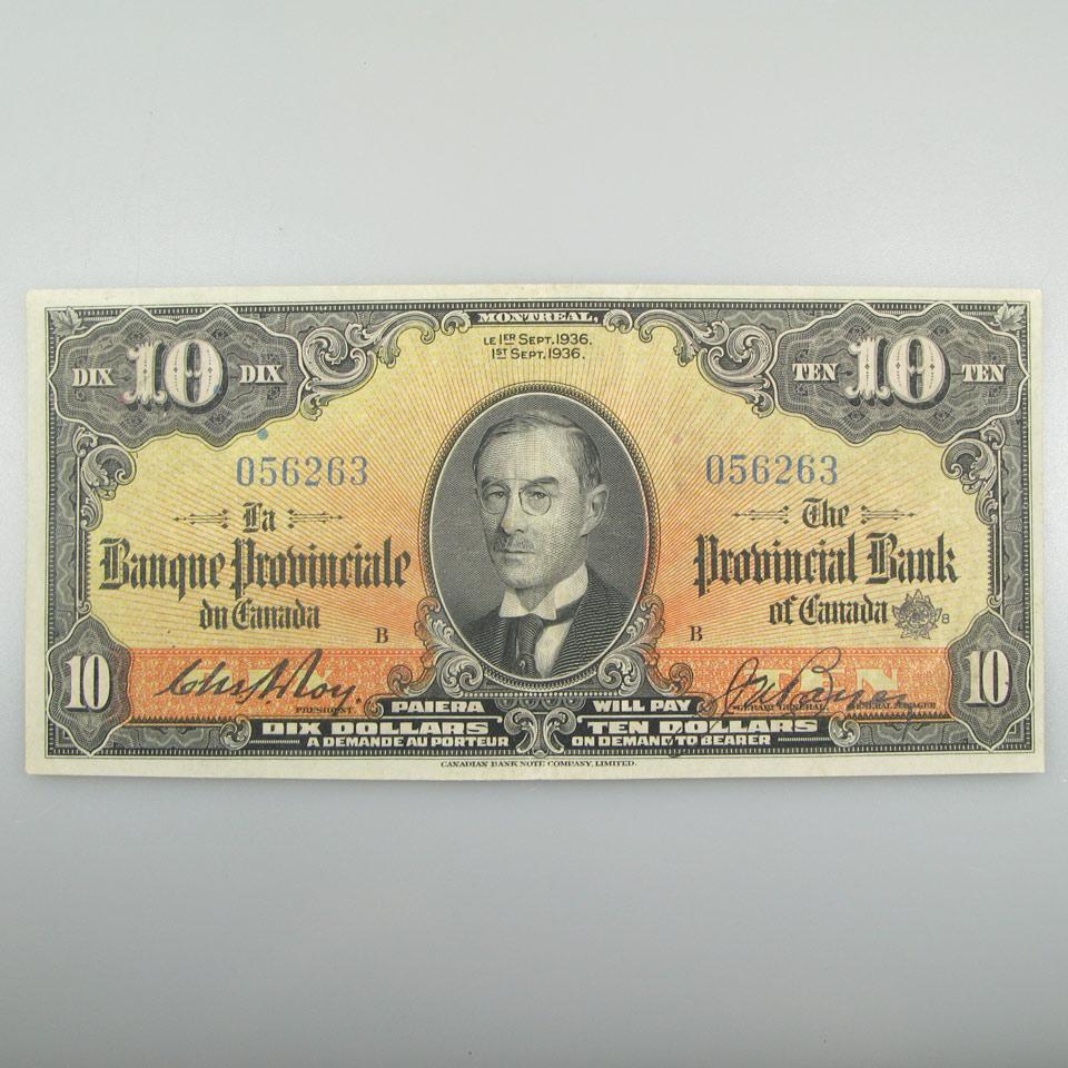 La Banque Provinciale Du Canada 1936 $10 Bank Note