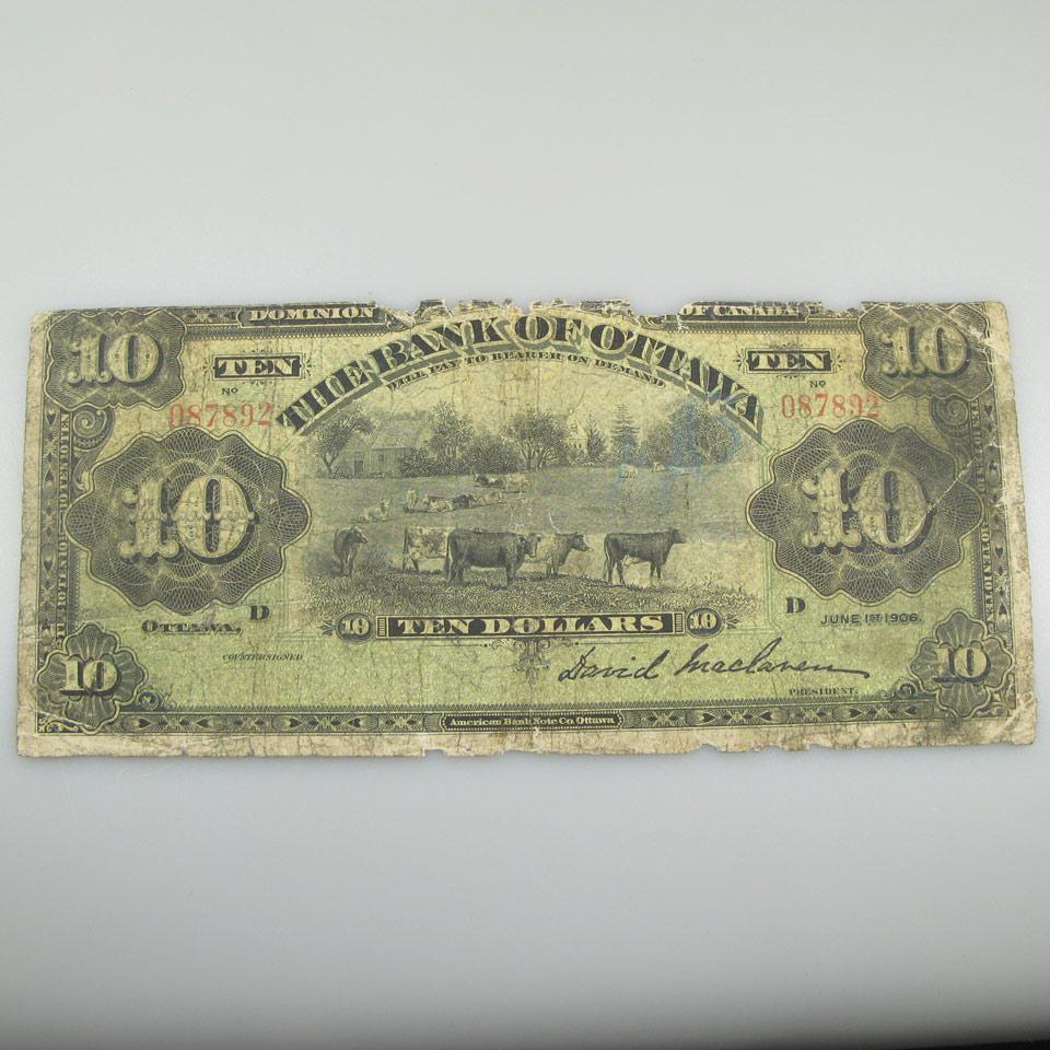 Bank Of Ottawa 1906 $10 Bank Note