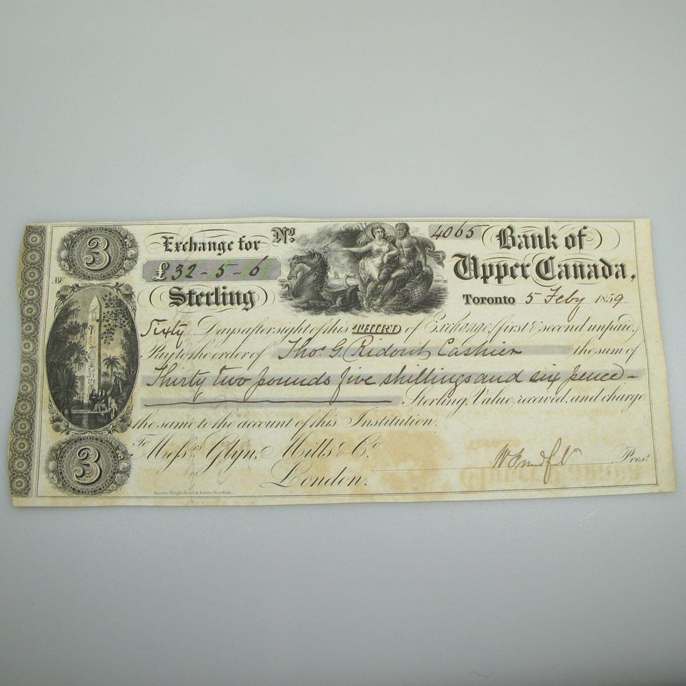 Bank Of Upper Canada 1859 £32, 5s,6d Promisary Note