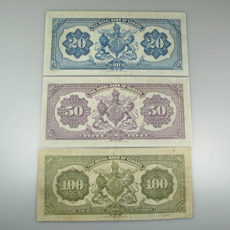 Three Royal Bank Of Canada 1927 Bank Notes