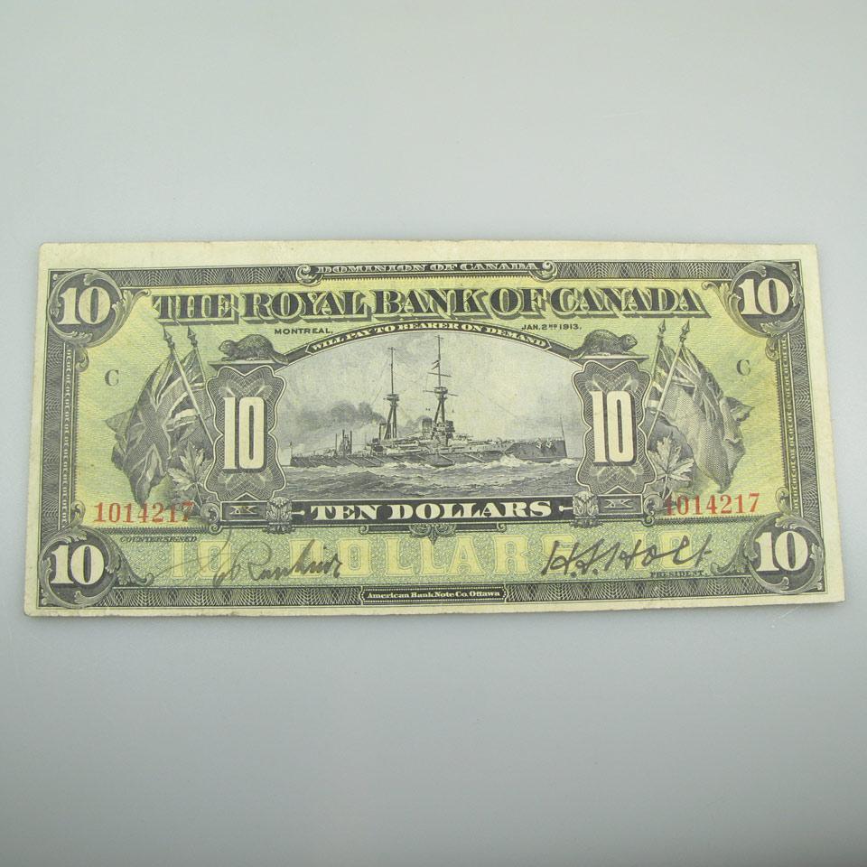 Royal Bank Of Canada $10 Bank Note, 1913