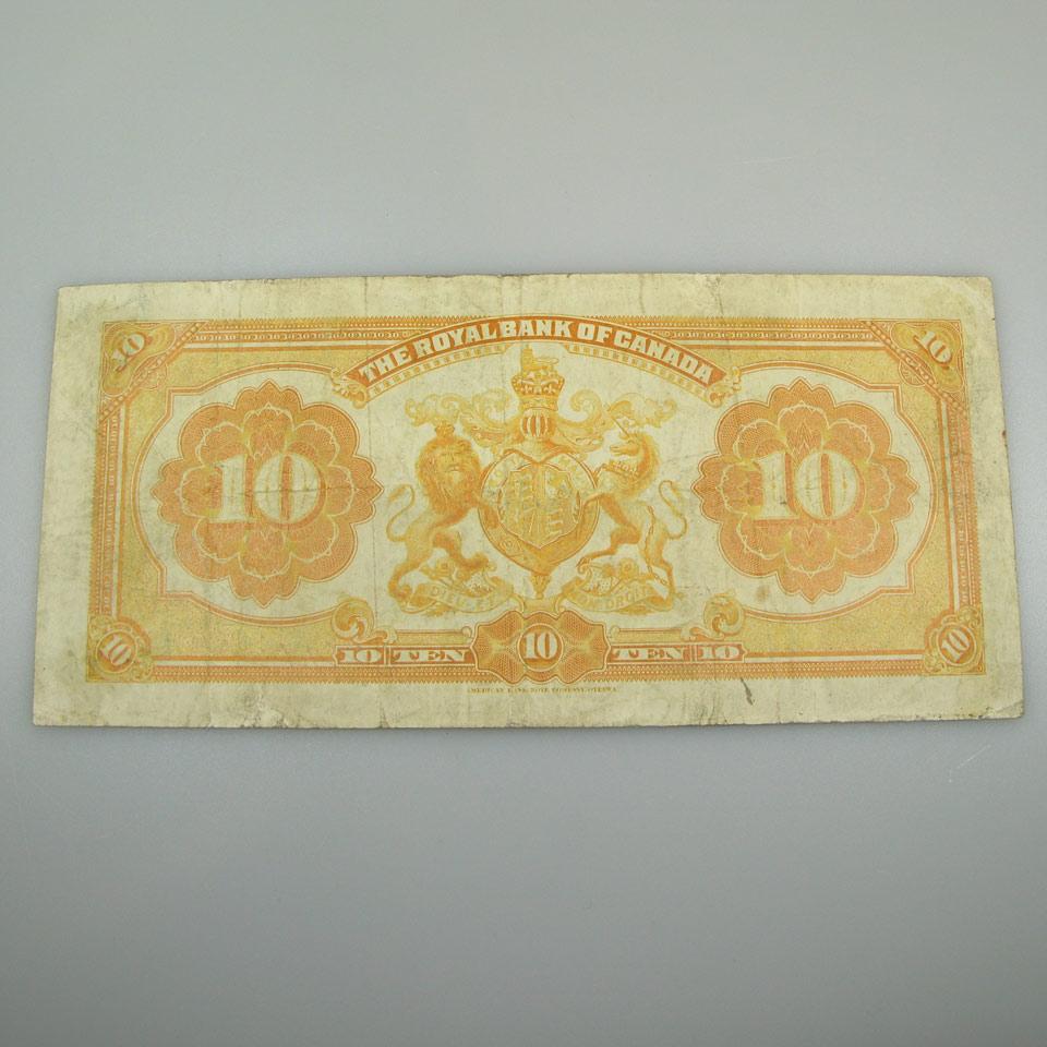Royal Bank Of Canada $10 Bank Note, 1913
