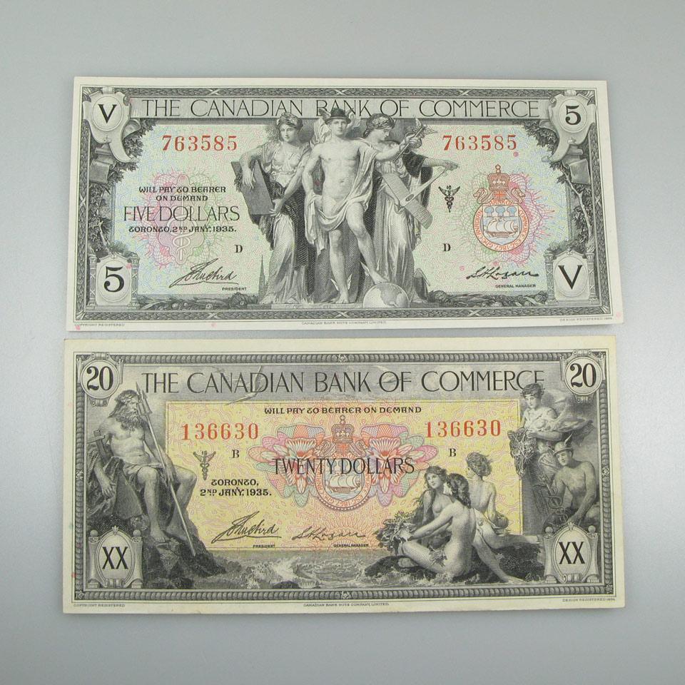 Two Canadian Bank Of Commerce 1935 Bank Notes