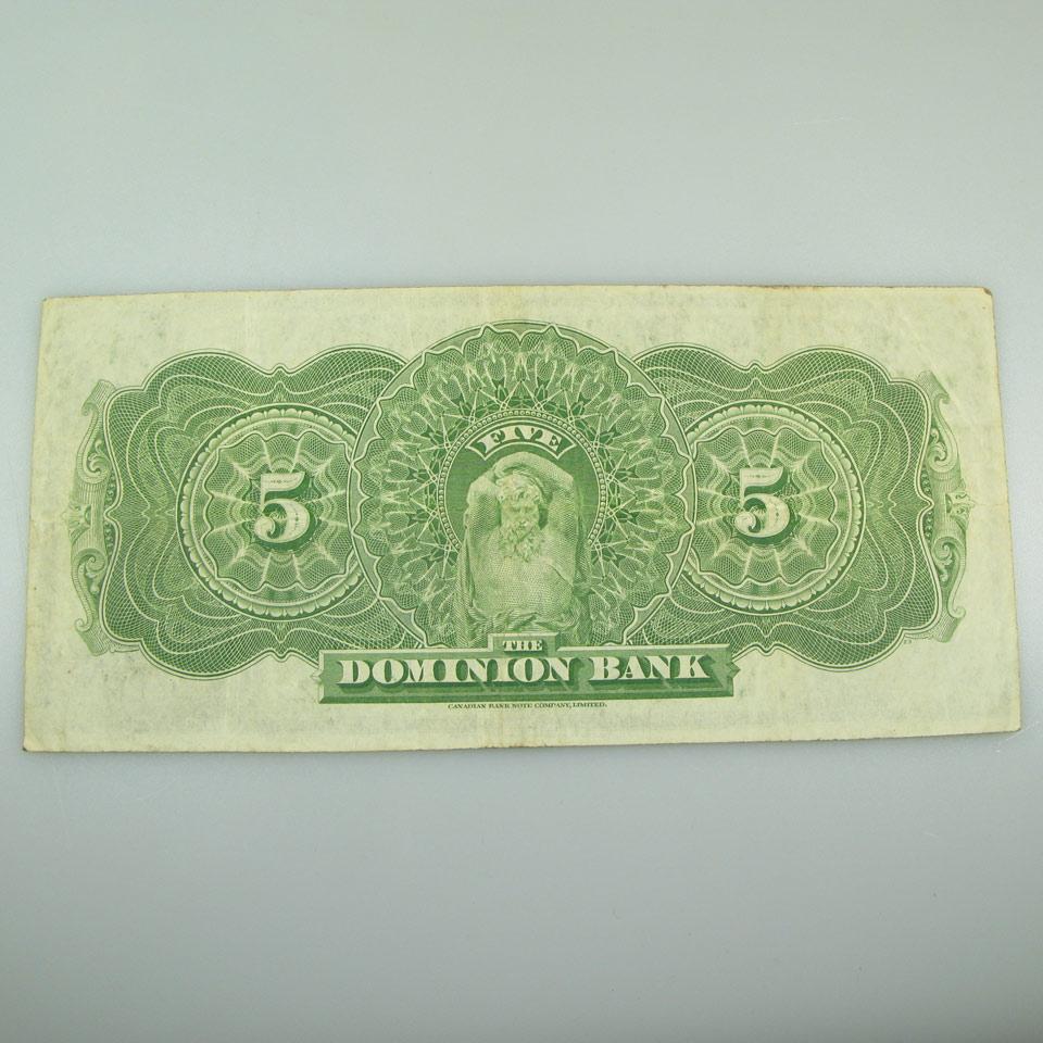 Dominion Bank 1925 $5 Bank Note
