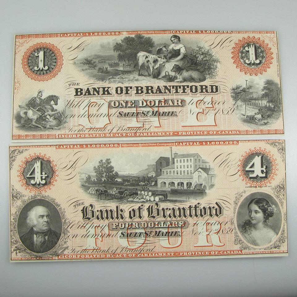 Two Bank Of Brantford 1859 Bank Notes