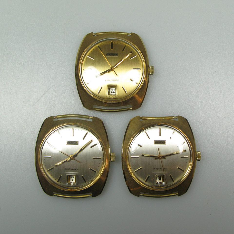 3 Marvin “Exactomatic” Automatic Wristwatches With Date