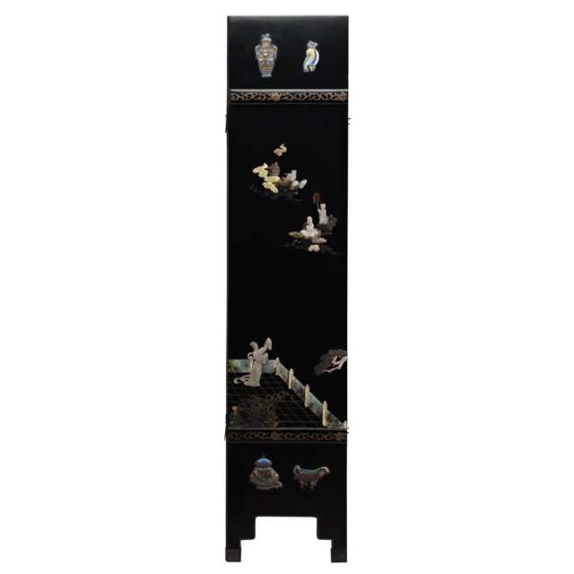 Black Lacquer Six-Panel Screen with Jade Inlay
