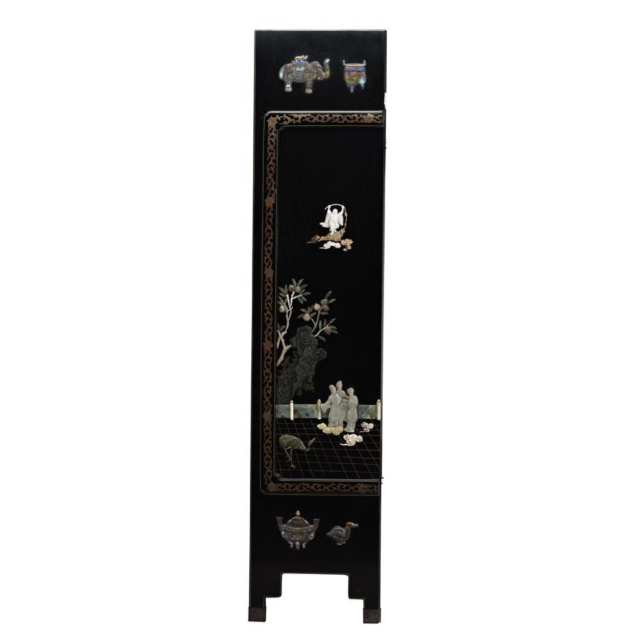 Black Lacquer Six-Panel Screen with Jade Inlay