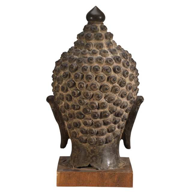 Massive Bronze Buddha Head, Thailand, 19th Century