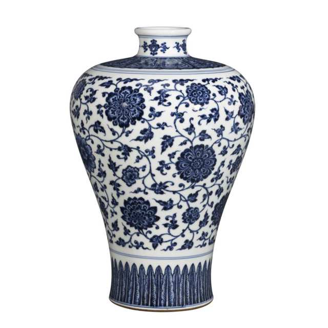 Rare Ming-Style Blue and White Vase, Meiping, Qianlong Mark and Period (1736-1795)