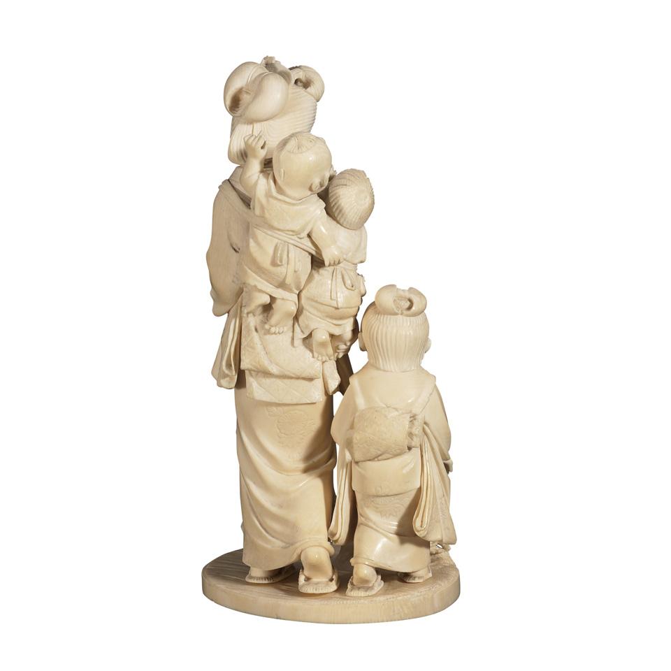 Tokyo School Ivory Okimono of a Mother and Children, Signed Tokai, 19th century