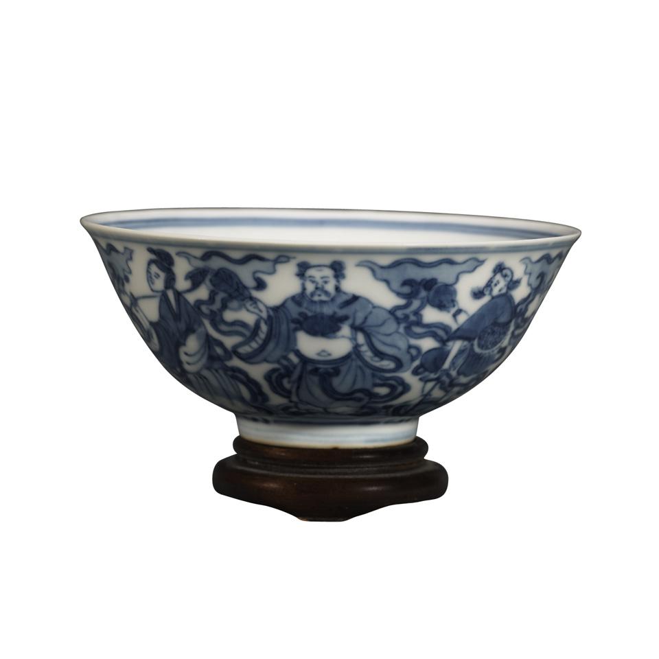 Blue and White ‘Immortals’ Bowl, Qianlong Mark, Early 20th Century 