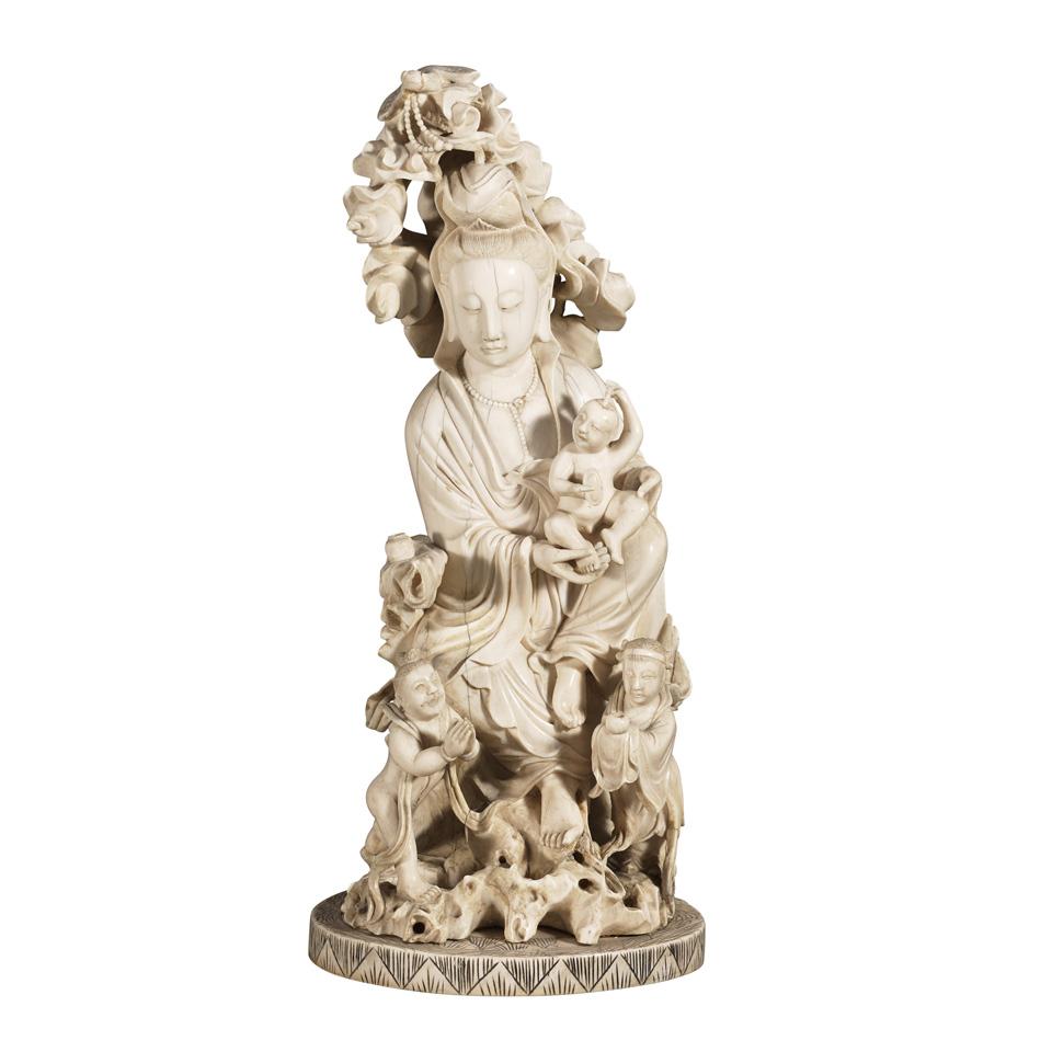 Large Ivory Carved Guanyin Group