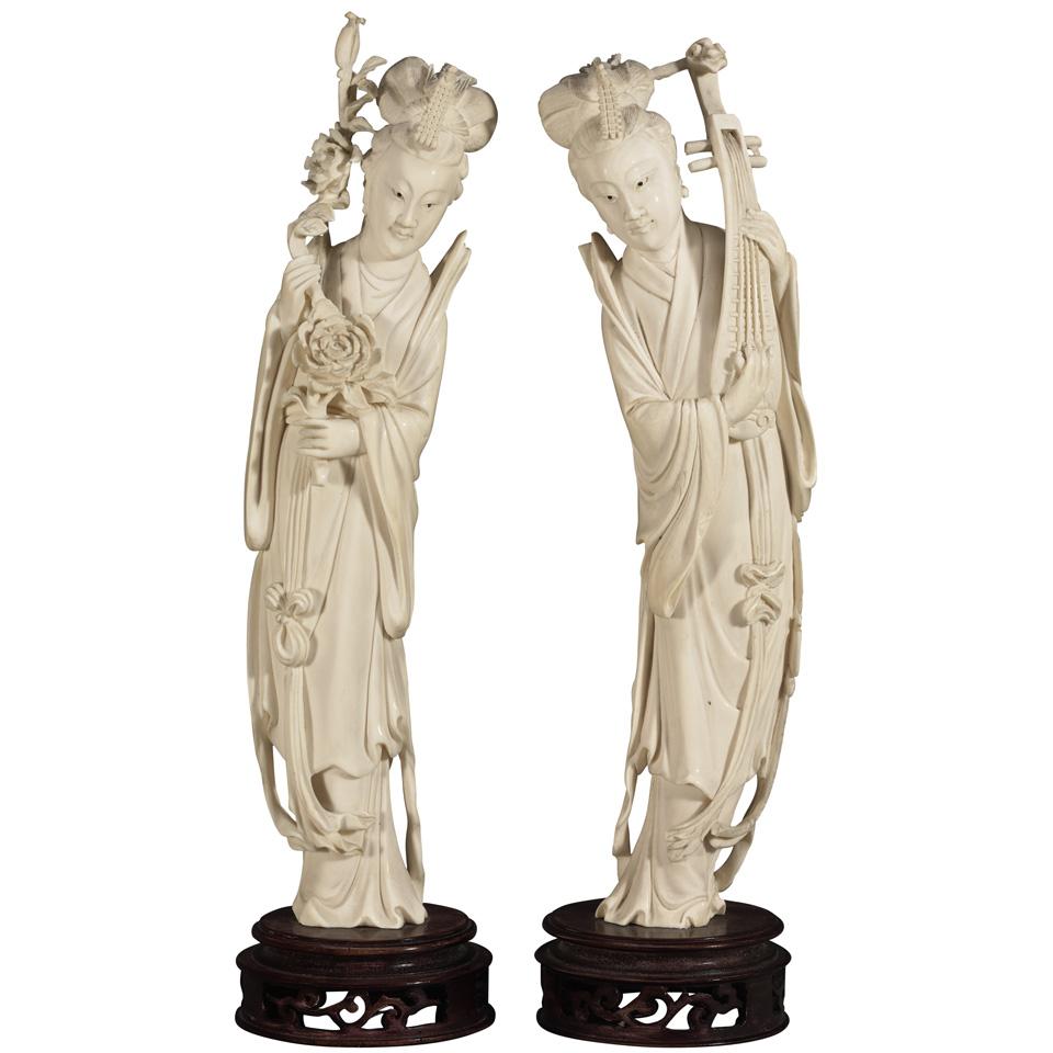 Pair of Ivory Carved Ladies