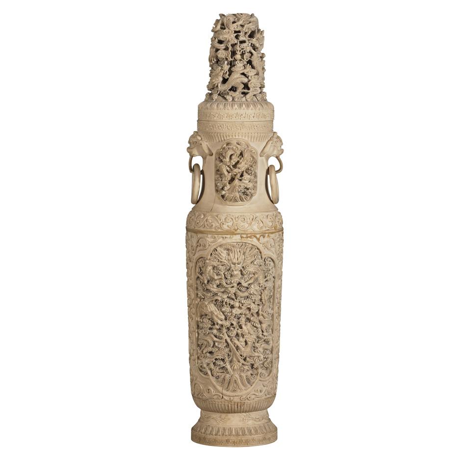 Massive Ivory Vase and Cover