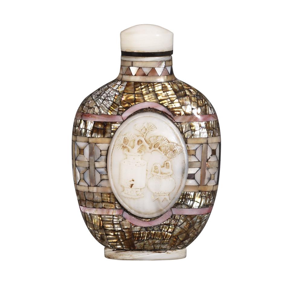 Unusual Mother-of-Pearl Snuff Bottle, 19th Century