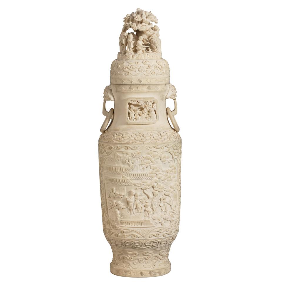 Massive Ivory Carved Urn