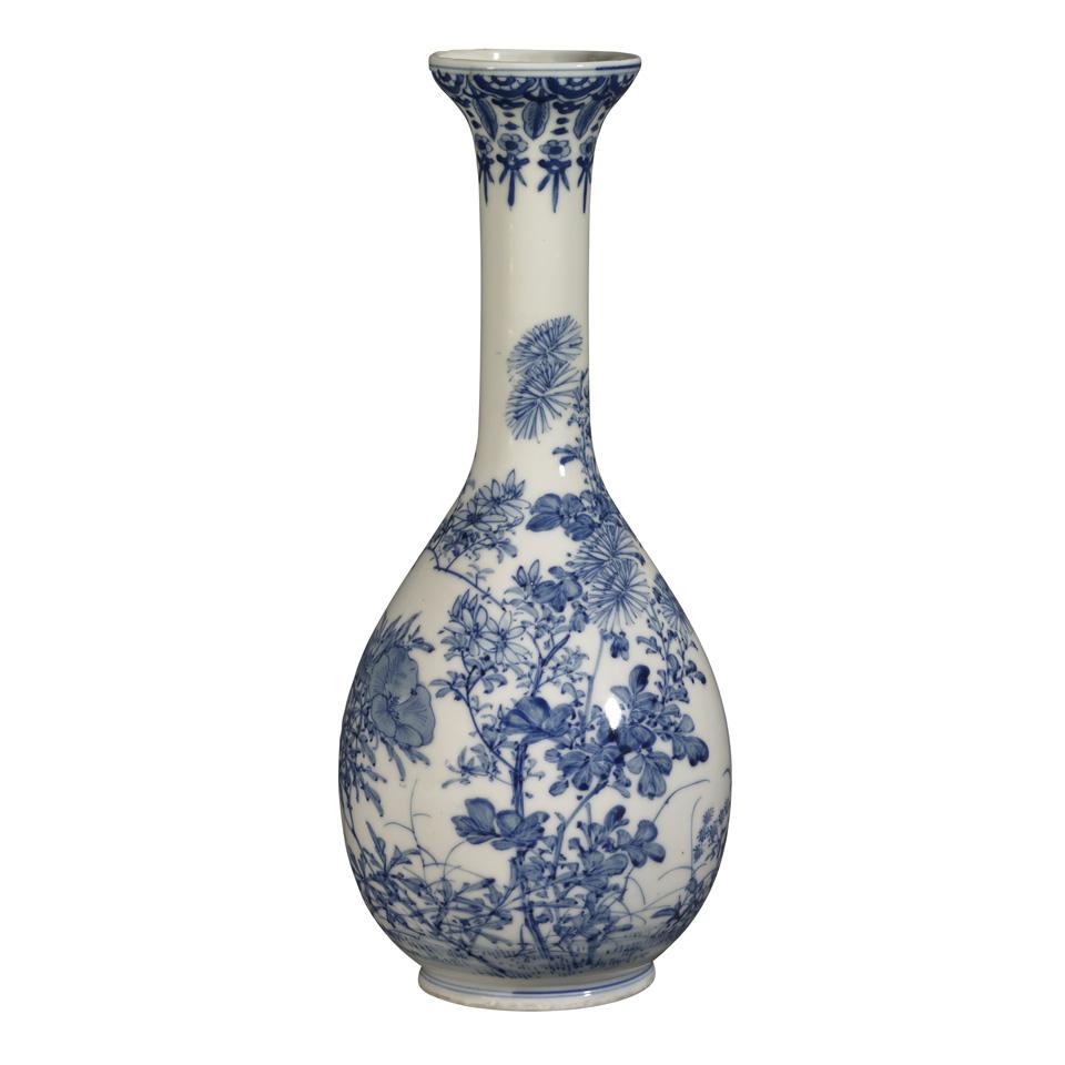 Blue and White Hirado-Style Bottle Vase, 19th Century