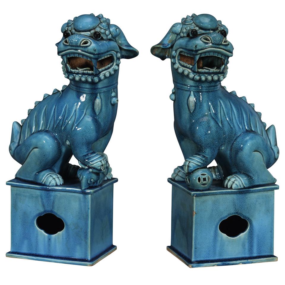 Pair of Export Turquoise Ground Fu-Dogs, Early 20th Century