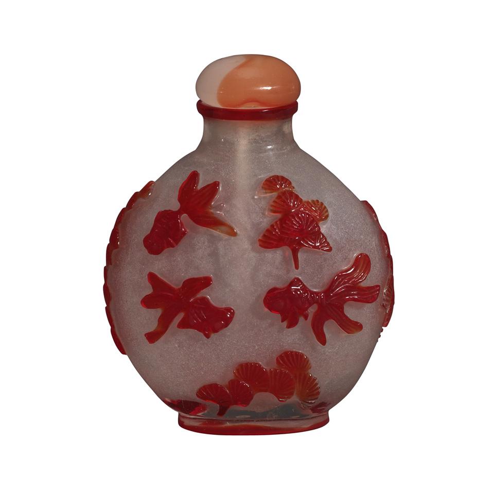 Red Overlay White Peking Glass Snuff Bottle, 19th Century
