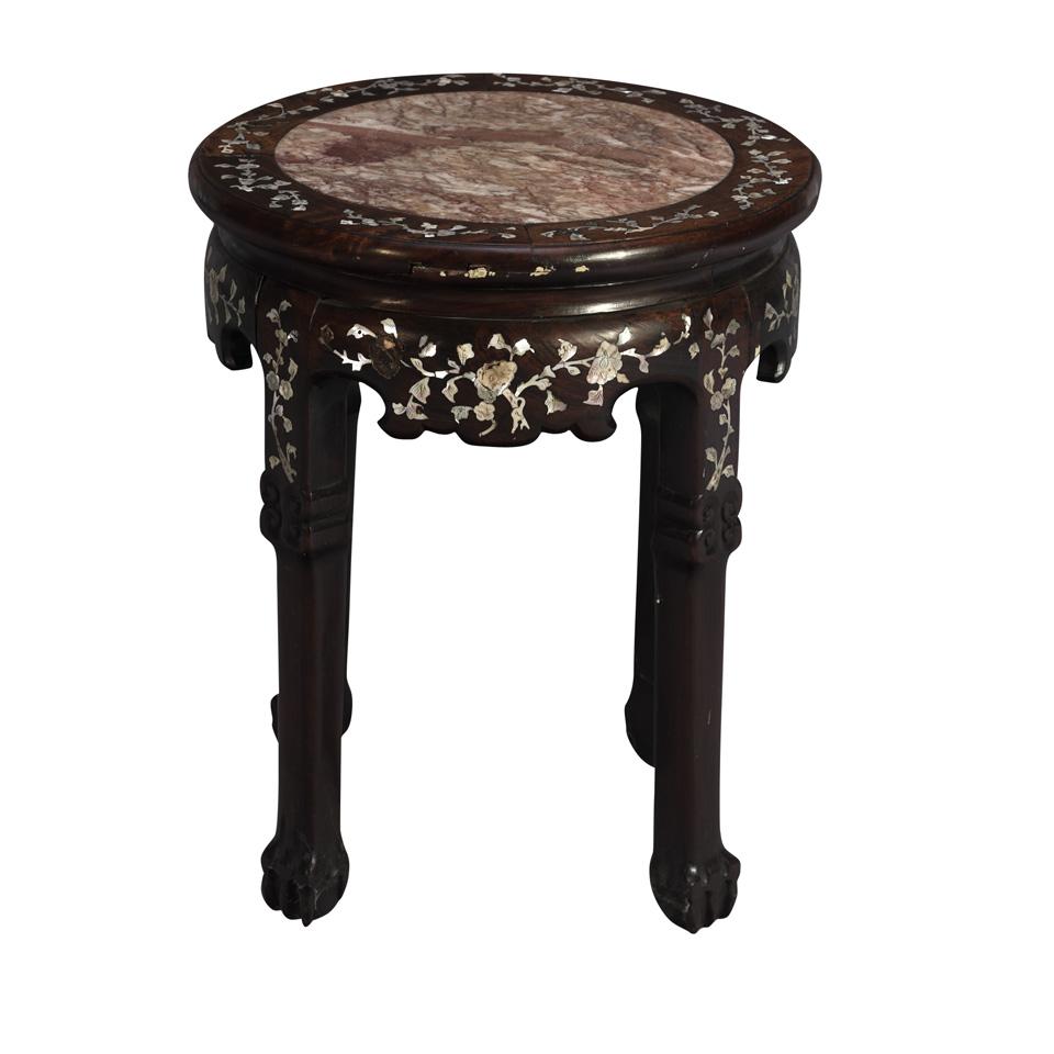 Huali and Mother-of-Pearl Inlay Stool, 19th Century