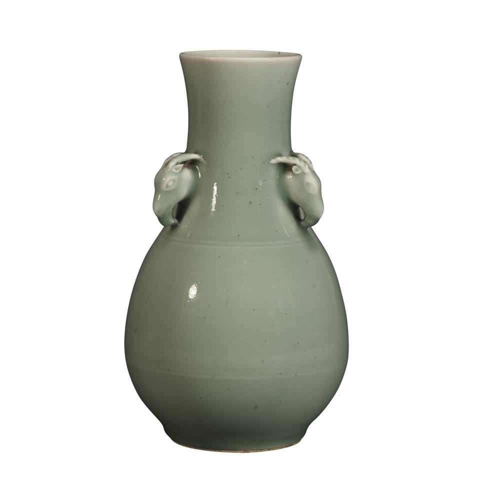Celadon Glazed ‘Three Rams’ Vase, Qianlong Mark, Republican Period 