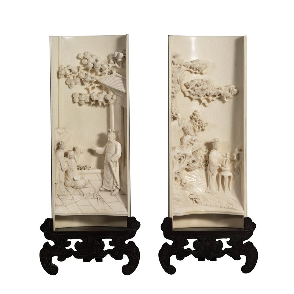 Pair of Ivory Carved Wrist Rests, Early 20th Century