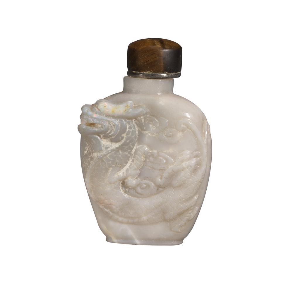 Opal Carved ‘Dragon and Phoenix’ Snuff Bottle