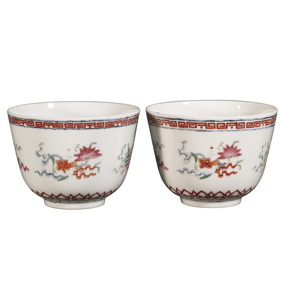 Pair of Famille Rose Buddhist Cups, Tongzhi Mark, Republican Period or Earlier