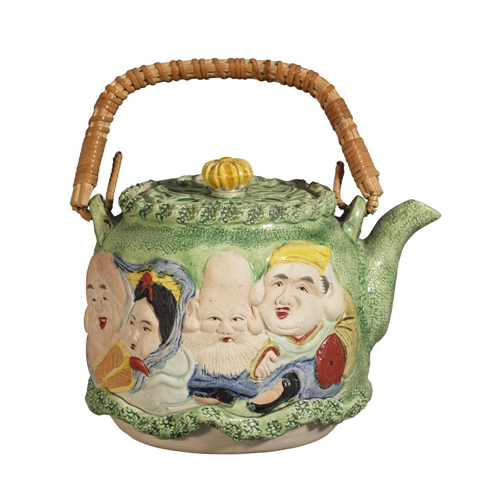 Banko Ware Teapot with House Gods, First Half 20th Century