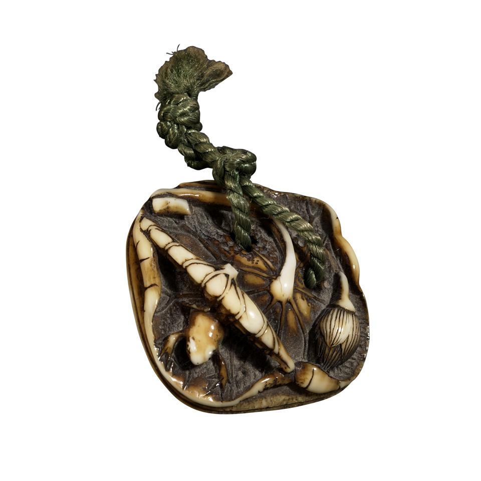 Ivory Netsuke of a Frog and Lily Pad, 19th Century