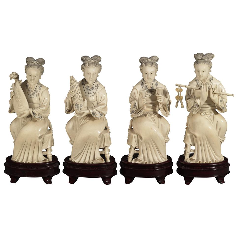 Group of Four Ivory Carved Heavenly Musicians