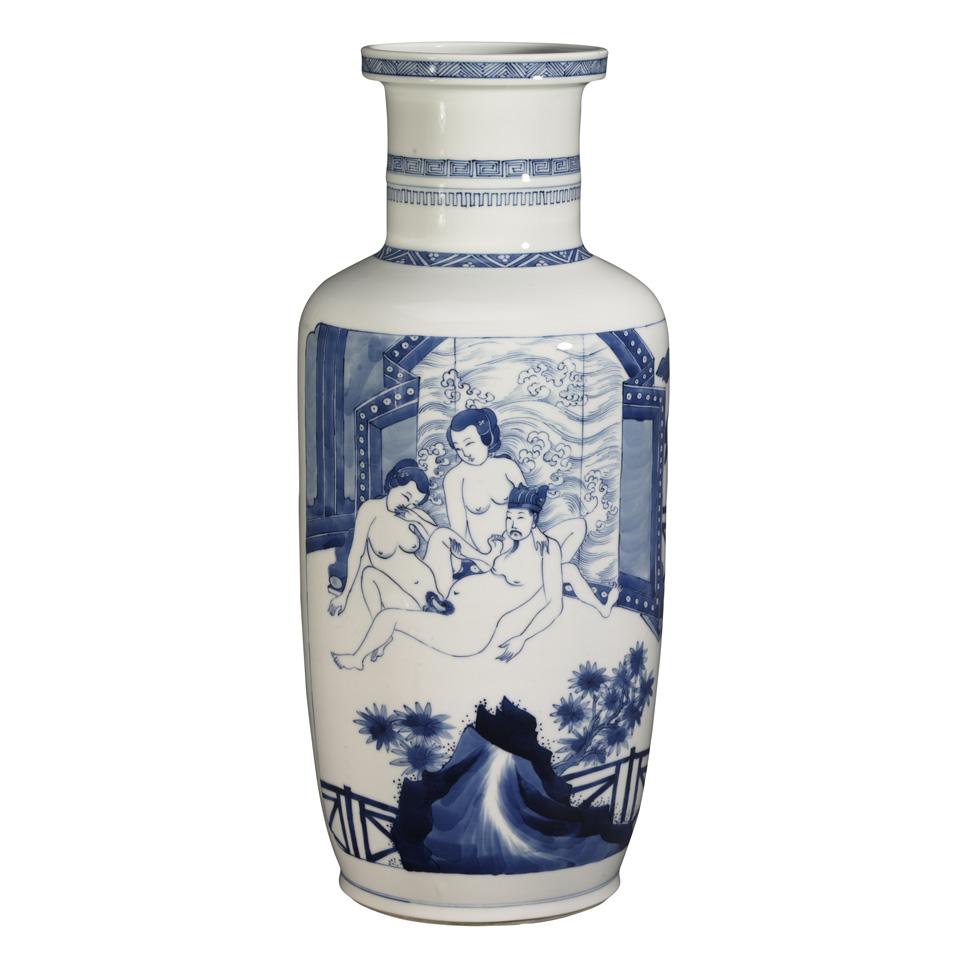 Blue and White ‘Erotic Subject’ Rouleau Vase