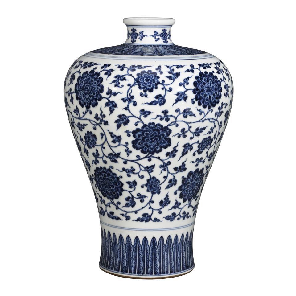 Rare Ming-Style Blue and White Vase, Meiping, Qianlong Mark and Period (1736-1795)