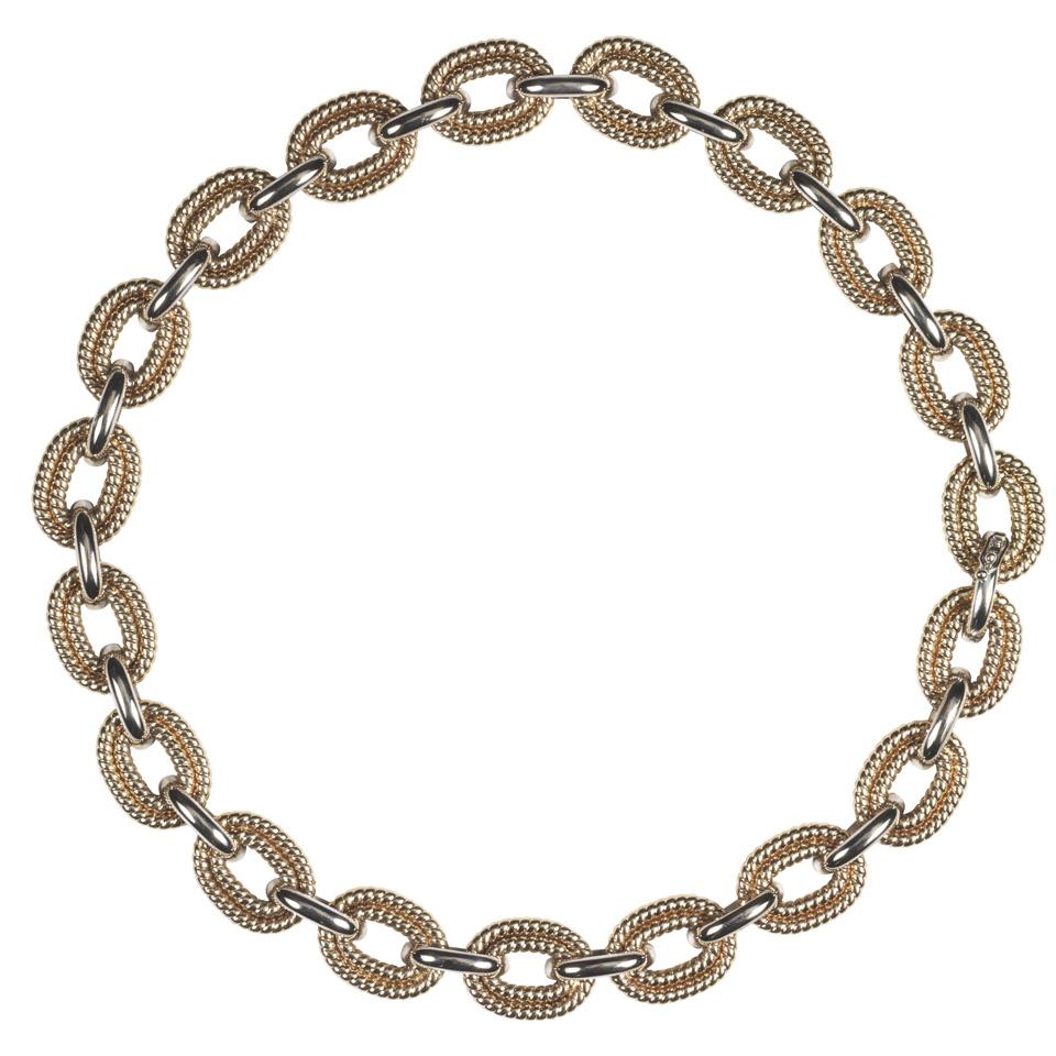 Italian 14k Yellow And White Gold Oval Link Necklace