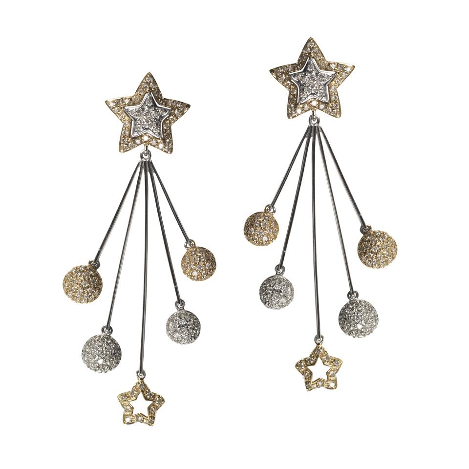 Pair Of 18k Yellow And White Gold Drop Earrings
