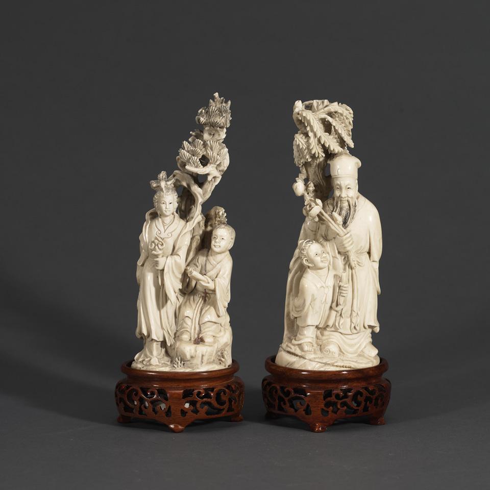 Pair of Ivory Carved Figural Groupings