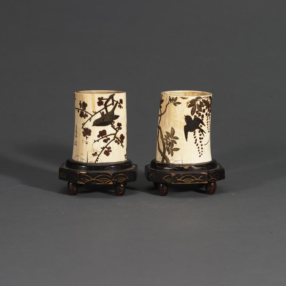 Pair of Lacquered and Gilded Tusk Fragments, Circa 1900