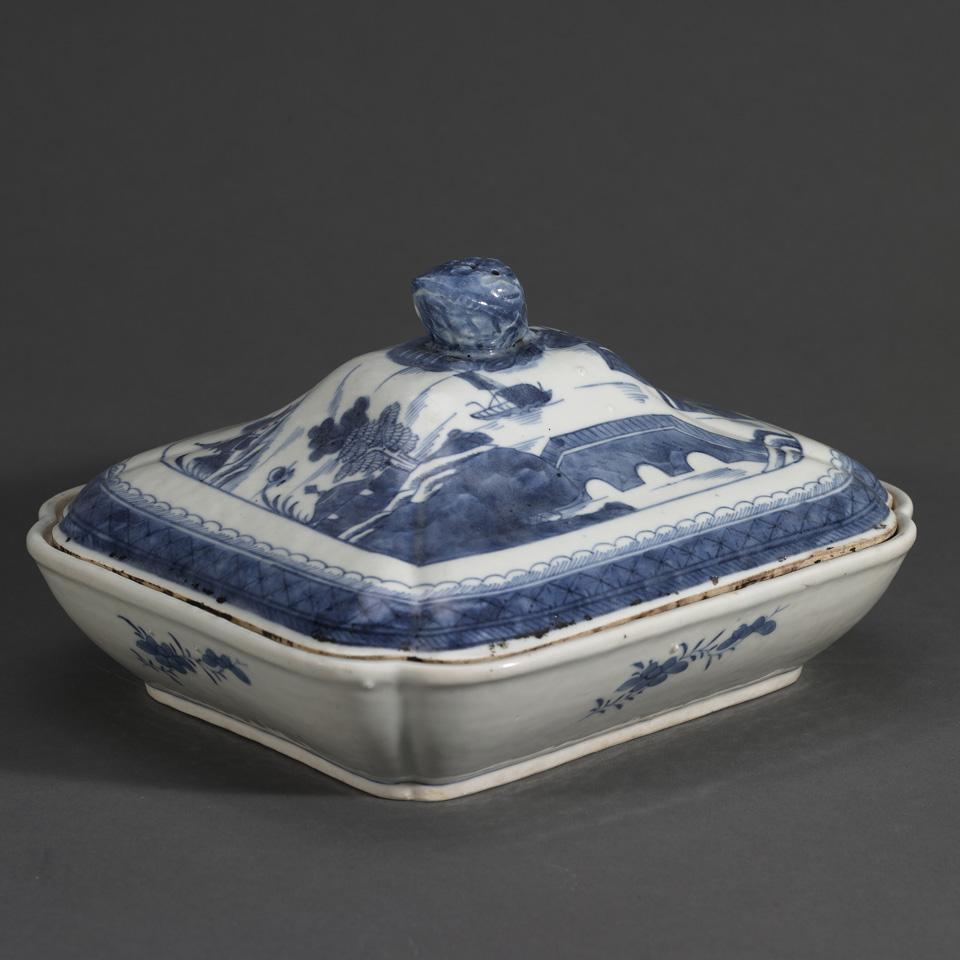 Export Blue and White Vegetable Tureen and Cover, 19th Century