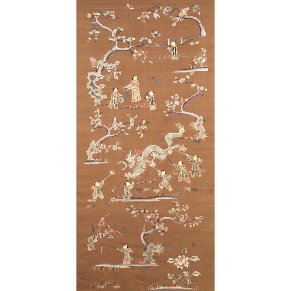 Silk ‘Boys’ Forbidden Stitch Wall Hanging, 19th Century