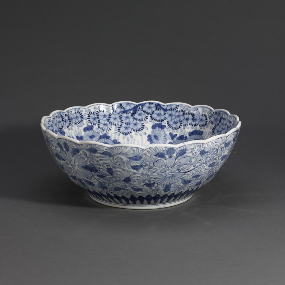 Large Blue and White Punch Bowl, 19th Century