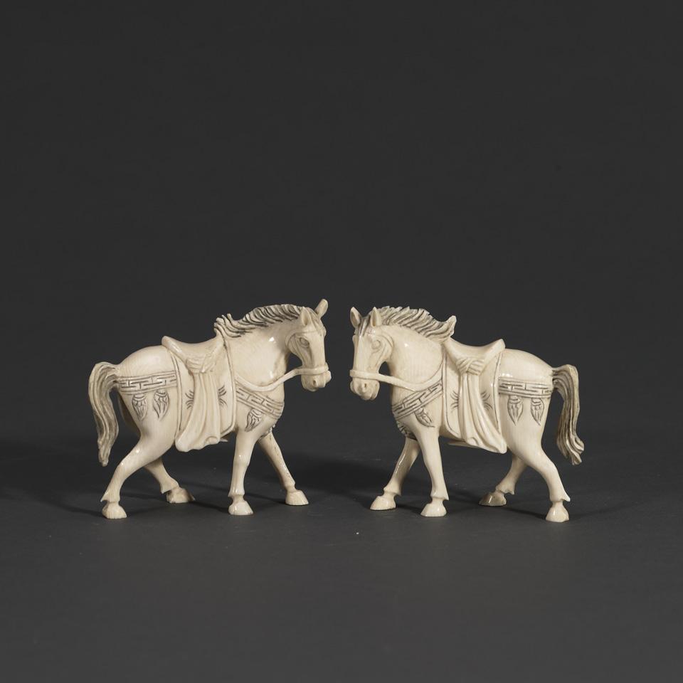 Pair of Ivory Carved Horses